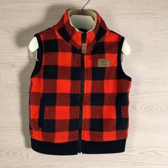 Carter's  Buffalo Plaid Fleece Zip-Up Vest with Sherpa Collar size 12 Months - Picture 1 of 8